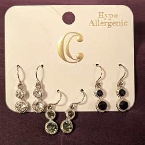 💎 charming charlie • set of 3 silver drop earrings